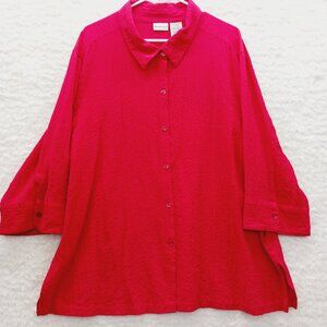 Blouse Size 22 24 Red Crinkle Lagenlook Whimsycore Y2K Festival Bold Retro Artsy